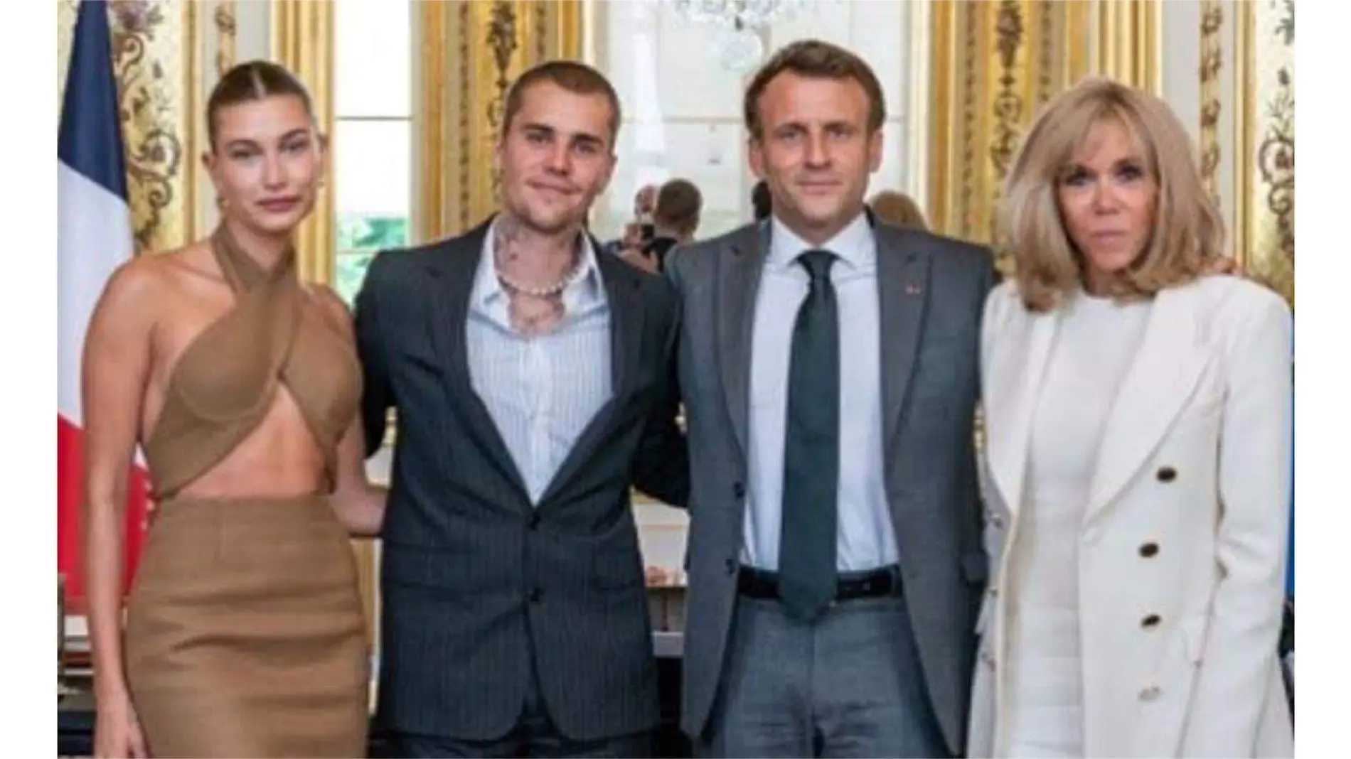 Asi se vistieron Hailey Baldwin y Justin Bieber para visitar al presidente Macron